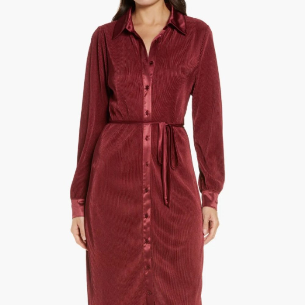 Charles Henry Long-Sleeve Burgundy Dress